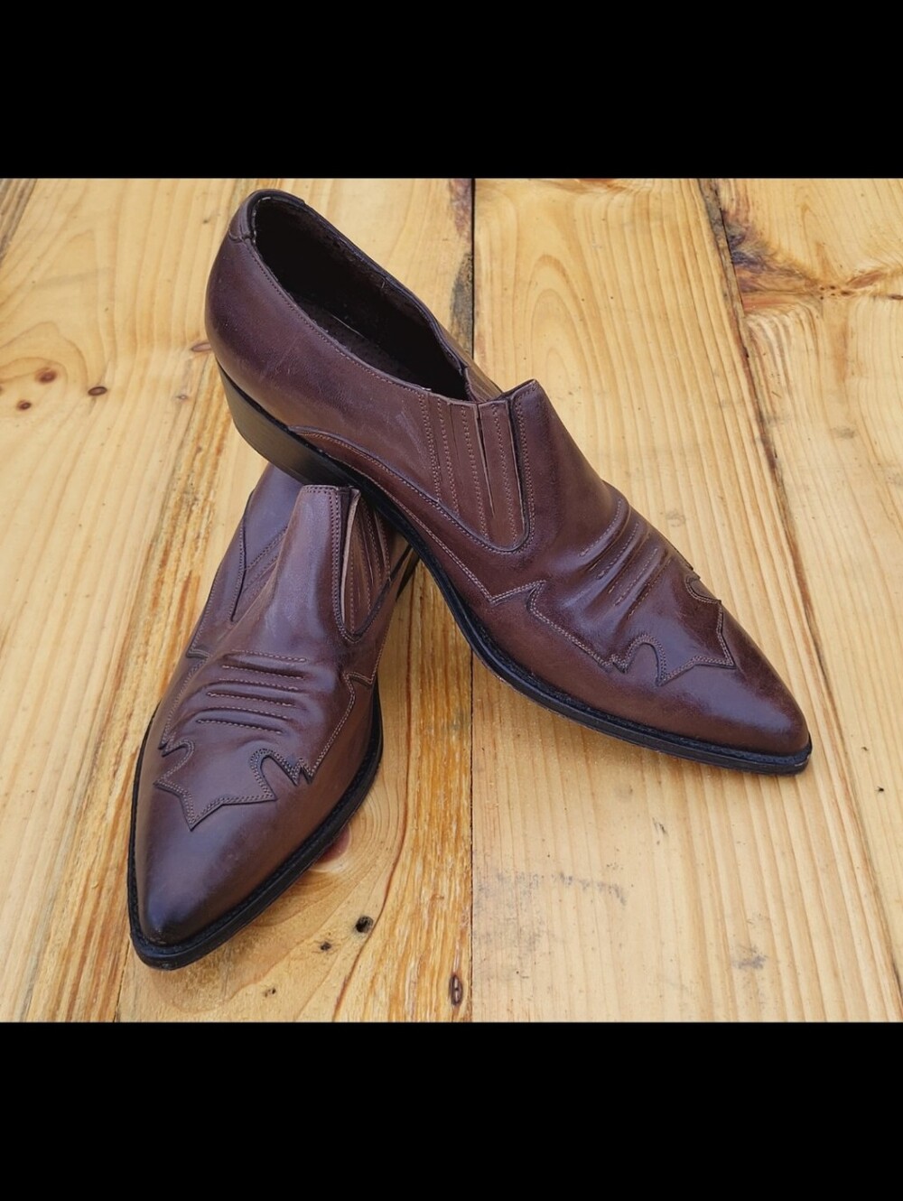 All Leather Western style Ankle Booties With Pointed Toes and Elastic Side Panel